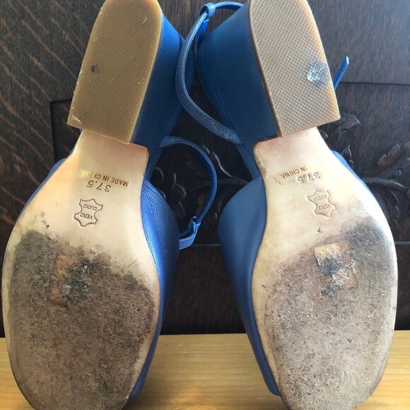 ZOMP Peep Toe Teal Blue Block Heel Shoes Size 37.5, leather sole,  3" heel - Picture 6 of 6